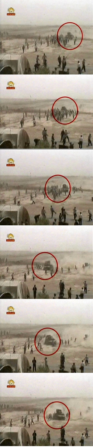 CNRI - Des agents irakiens en blind&eacute; Humvee pourchassent les r&eacute;sidents d'Achraf pour les renverser et les tuer. Voir les d&eacute;tails ci-dessous.