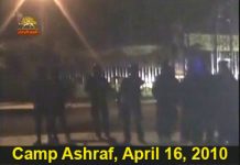 Attaque des forces irakiennes contre les résidents d’Achraf en soutien aux agents du régime iranien Achraf, 16 avril 2010, forces irakiennes armées dans l'enceinte d'Achraf