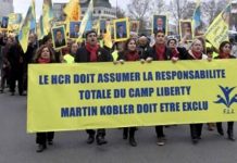 France : manifestation de soutien aux opposants iraniens du camp Liberty en Irak