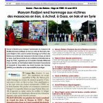 Iran Libération N° 437 :Maryam Radjavi rend hommage aux victimes des massacres en Iran, à Achraf, à Gaza, en Irak et en Syrie