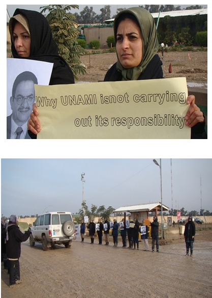 Manifestation des opposantes iraniennes au camp Liberty en Irak pour dénoncer le blocus médical mis en place contre ce camp 