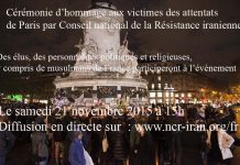 La Résistance iranienne organise une Cérémonie d’hommage aux victimes des attentats de Paris (Diffusion en directe)