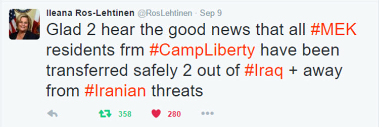 Iran: Une responsable du Congrès américain félicite le déménagement en toute sécurité des membres de l’OMPI