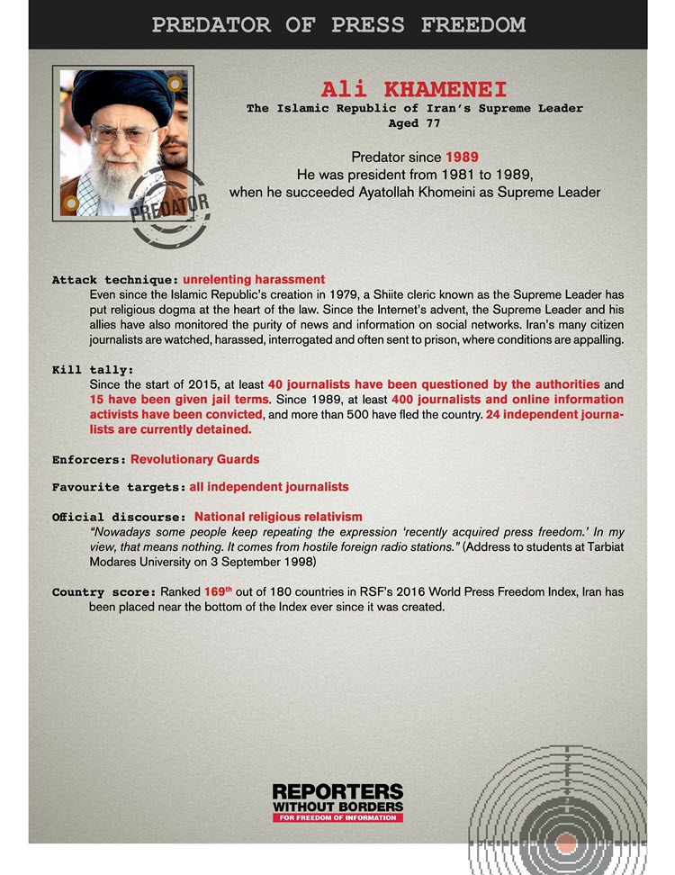 Reporters Sans Frontières : le guide suprême du régime iranien, Ali Khamenei, est un prédateur de la liberté de la presse