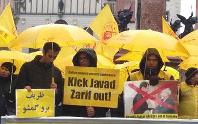 Protestation contre la présence du MAE du régime iranien à la Conférence de Munich sur la Sécurité