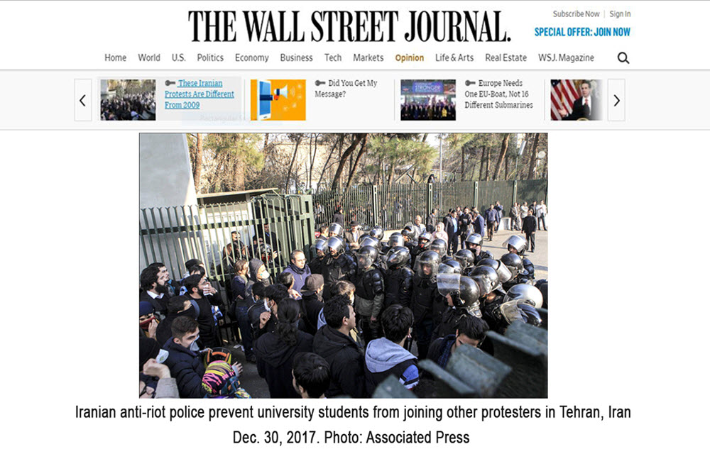 Un billet de Maryam Radjavi dans le WSJ sur les récentes manifestations en Iran