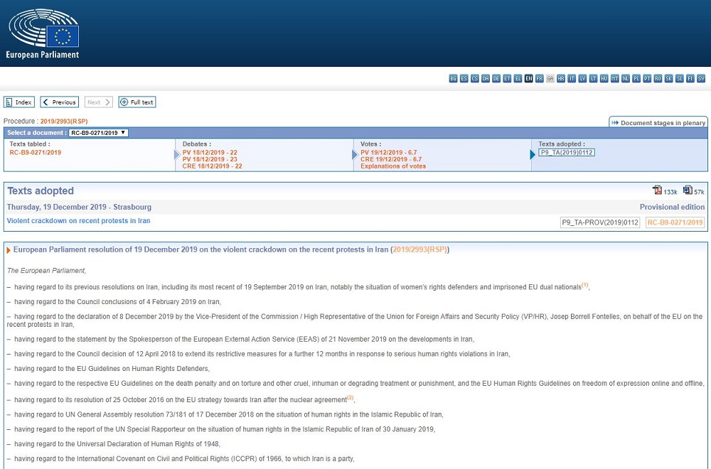Le Parlement européen condamne la répression meurtrière du régime iranien contre les manifestants en Iran