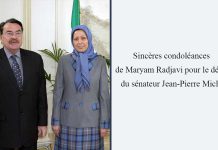 Sincères condoléances de Maryam Radjavi pour le décès du sénateur Jean-Pierre Michel