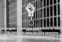 La campagne des mardis contre les exécutions se pursuit pour la 122e semaine dans 5 prison iraniennes